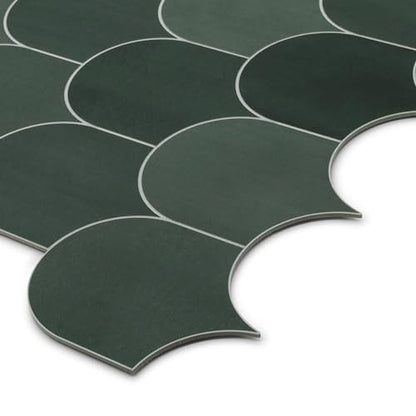 10-Sheet Fish Scale Peel and Stick Backsplash Tile, 11.4" x 10.9" Stone Composite Scallop Handmade Looks Self-Adhesive Wall Tiles for Kitchen Bathroom, Green Mixed - color: Green Mixed, size: Fish Scale