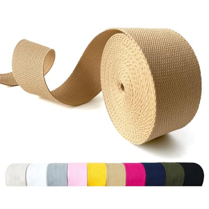 Cotton Webbing 2 Inch 5 Yards for Bag Strap Sewing Crafts, Khaki - color: Kahki