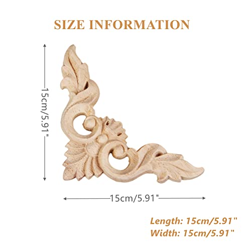 4Pcs Wood Carved Appliques Onlays Unpainted Little Wooden Corners Decals - size: 15 x 15 cm