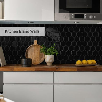 10-Sheet Hexagon Peel and Stick Kitchen Backsplash Tiles,Honeycomb Waterproof Self-Adhesive Wall Tile Stick on Backsplash for Kitchen,RV and Bathroom(Black,12"×12") - color: Black