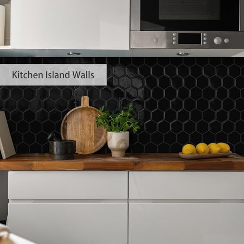 10-Sheet Hexagon Peel and Stick Kitchen Backsplash Tiles,Honeycomb Waterproof Self-Adhesive Wall Tile Stick on Backsplash for Kitchen,RV and Bathroom(Black,12"×12") - color: Black