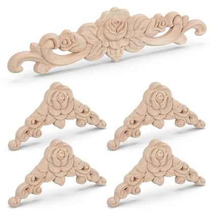 5Pcs Wood Appliques Onlays Decorative, Wood Appliques for Furniture