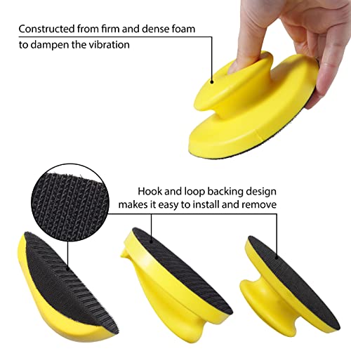 SPEEDWOX 4 Pack 5" Hand Sanding Blocks Round and Mouse-Shaped Hook and Loop Sanding Pad Includes Cleaning Brush, Hook Backing Plate for Wood Furniture Restoration Polishing Home and Car (Yellow) - style: 5" 4Pack