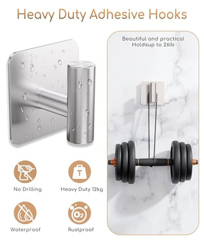 Aikzik 4 Pack Large Heavy Duty Wall Hooks - 26lb Max, Stainless Steel Adhesive Towel Hook, Shower Hooks for Hanging Towel, Coat, Robe, Wall Hook for Use in Bathroom, Kitchen and Door - color: Sliver