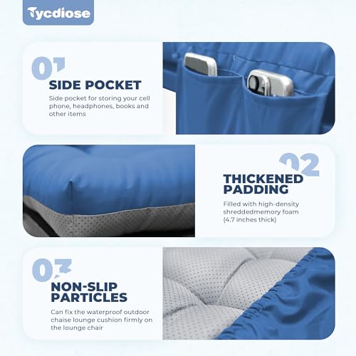 Outdoor Lounge Chair Cushion, Waterproof Replacement Chaise Lounge Cushions for Outdoor Furniture Thickened 71 x 22 x 4.7 Inch Non-Slip Patio Pool Lounge Chair Cushions with Ties, Royal Blue - color: Royal Blue