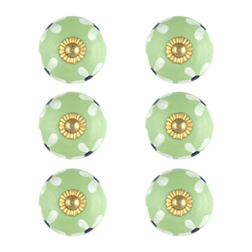 Kitchen Cabinet Knobs - Indian Handmade Ceramic Dresser Pull Handle Kitchen Cupboard Wardrobe Drawer Pulls Boho Furniture Hardware - Olive Green Floral - Pack of 4 - color: Olive Green Floral