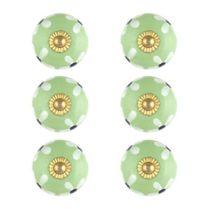 Kitchen Cabinet Knobs - Indian Handmade Ceramic Dresser Pull Handle Kitchen Cupboard Wardrobe Drawer Pulls Boho Furniture Hardware - Olive Green Floral - Pack of 4 - color: Olive Green Floral