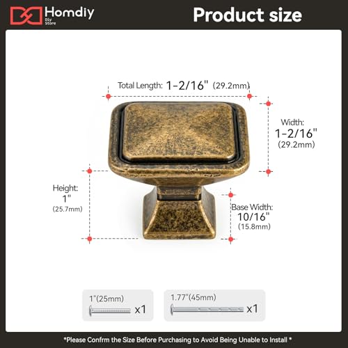 homdiy 20 Pack Antique Brass Cabinet Knobs, Solid Zinc Alloy, Single Hole - color: Antique Brass, size: Single Hole Center