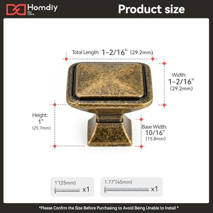 homdiy 20 Pack Antique Brass Cabinet Knobs, Solid Zinc Alloy, Single Hole - color: Antique Brass, size: Single Hole Center