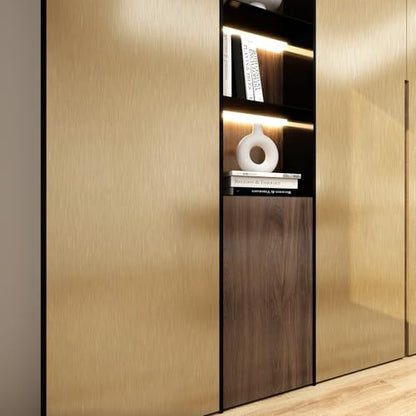 Metallic Grasscloth Peel and Stick Wallpaper Dark Gold Satin Contact Paper - color: wire drawing Dark Gold, size: 15.7" x 118"