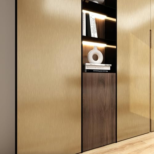 Metallic Grasscloth Peel and Stick Wallpaper Dark Gold Satin Contact Paper - color: wire drawing Dark Gold, size: 15.7" x 196"