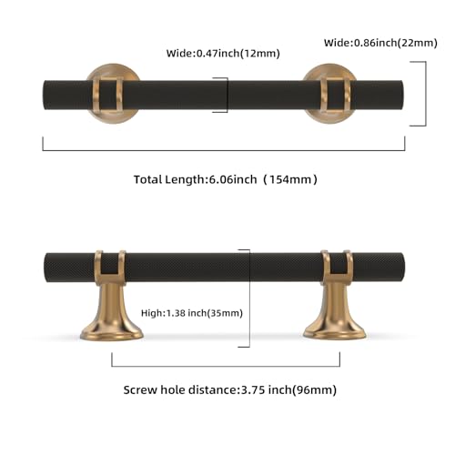 10 Pack 3-3/4 Inch Cabinet Pulls knurled Matte Black and Champagne Bronze Kitchen Cabinet Handles Aluminum and Zinc Alloy Drawer Pulls Solid Cabinet Hardware - color: Black and Champagne Knurled, size: 3-3/4'' Hole Center(96mm)
