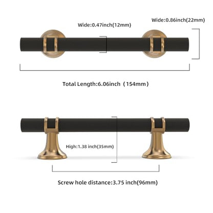 10 Pack 3-3/4 Inch Cabinet Pulls knurled Matte Black and Champagne Bronze Kitchen Cabinet Handles Aluminum and Zinc Alloy Drawer Pulls Solid Cabinet Hardware - color: Black and Champagne Knurled, size: 3-3/4'' Hole Center(96mm)