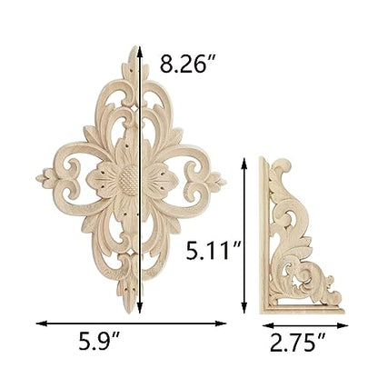 T Tulead Wood Appliques, 8.26"×5.9"-1PCS, 5.11"×2.75"-4PCS - style: Style A