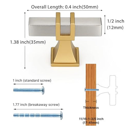 25 Pack Cabinet Knobs Brushed Nickel and Gold Dresser Drawer Knobs Silver and Gold Cabinet Knobs Kitchen Cabinet Hardware - color: Brushed Nickel & Matte Gold, size: Single Hole Knob
