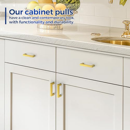 JOY DECOR Gold Cabinet Handles Square Cabinet Pulls, 3 Inch CC, 10 Pack - size: 3 Inch Hole Center