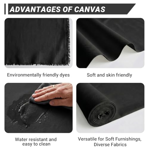 Black Poly Cotton Water Resistant Canvas Fabric, 3 Yards, 59 Inch Wide - color: Black, Water Resistant, size: 3 Yards