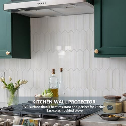 Vamos Tile Glossy Dolomite White Backsplash Tile Peel and Stick, 12.8 x 12.8 Inch 10 Sheets Long Hexagon PVC Self Adhesive Mosaic Wall Tiles Stick on Backsplash for Kitchen and Bathroom - color: Glossy Dolomite White