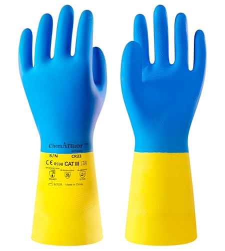 antools 2 Pairs Neoprene and Rubber Blend Heavy-Duty Chemical Gloves, Protective industrial gloves for Resist Acid, Alkali, Hazmat, cleaning, dishwashing, X-Large - color: Black (Pack of 2), size: X-Large (10)