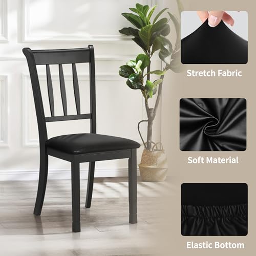 Easy-Going Waterproof PU Leather Seat Covers for Dining Room Chairs Set of 4, Black - color: Black