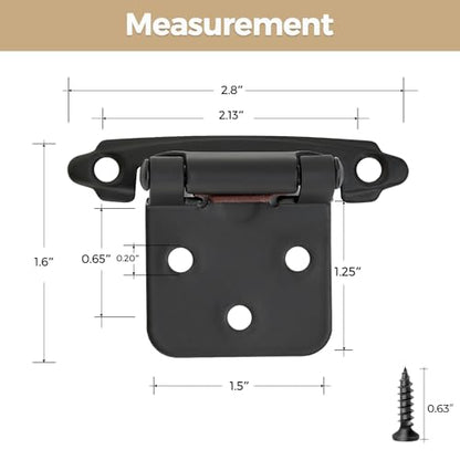 30 Pack 15 Pair Black Cabinet Hinges, 1/2" Overlay Semi-Concealed Hinges - color: Black, size: 1/2" Overlay