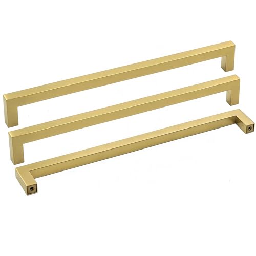 Goldenwarm Gold Cabinet Pulls Kitchen Cabinet Door Handle - LSJ12GD288 Brushed Brass Drawer Pulls 11-1/3 Inch Hole Center Modern Square Cupboard Handles Hardware Dresser Knobs 25 Pack - color: Gold, size: 11-1/3in Hole Centers