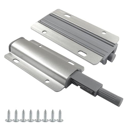 2 Pack Push Open Latch - Aluminum Touch Latch for Cabinet Doors, Drawers & Wardrobesm, No-Knob Hidden Hardware with Strong & Adhesive/Screw Installation (Silver)