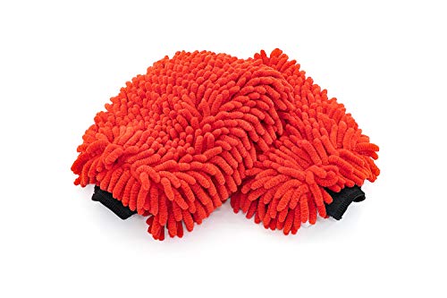 The Rag Company - Premium Chenille Microfiber Knobby Wash Mitts - Perfect for Car Washing and Detailing; Scratch-Free, Lint-Free, Double-Sided, Plush, and Absorbent; Red (2-Pack) - color: Red