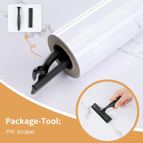 Glossy Marble Contact Paper Peel and Stick Wallpaper 17.7"x197" White - color: White, size: 17.7"W x 197"L