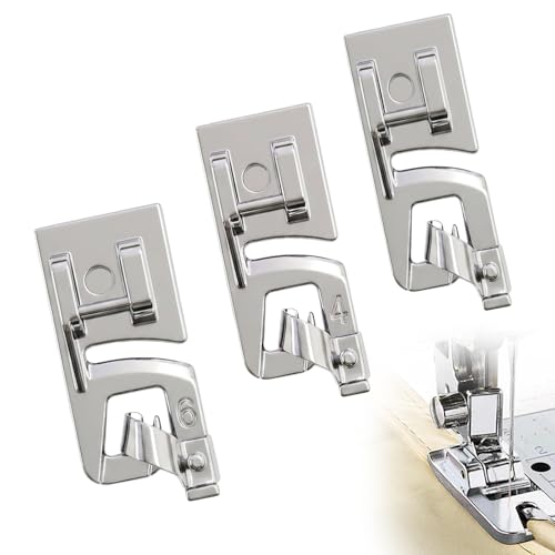 3PCS Narrow Rolled Hem Presser Foot Set,3 Sizes Hemming Foot for Sewing Machine,Suitable for Professional Household Sewing Projects (3mm, 4mm and 6mm) - size: 3PCS