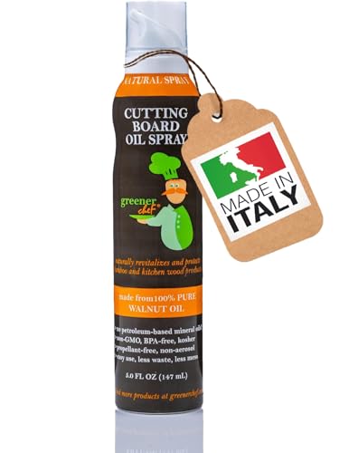 Greener Chef Non Toxic Cutting Board Oil - Innovative Spray for No Mess and Less Waste - Pure Italian Walnut Oil Conditioner for Wood Butcher Blocks, Bamboo Chopping Boards and Wooden Kitchen Utensils