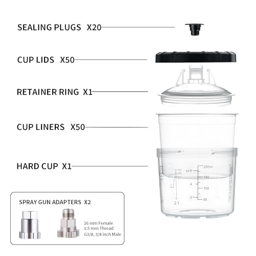 AEROPRO Tools Disposable Paint Cups Liners and Lid System 50pk 6oz - size: 6 oz (Mini)