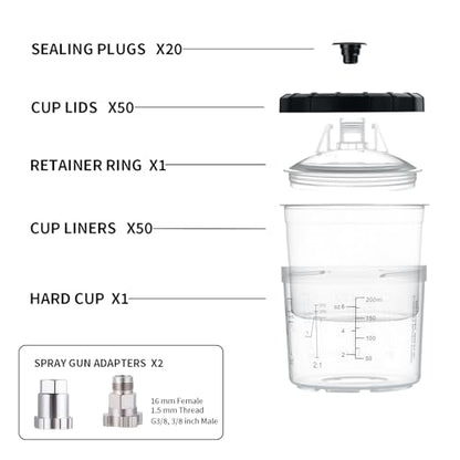 AEROPRO Tools Disposable Paint Cups Liners and Lid System 50pk 6oz - size: 6 oz (Mini)