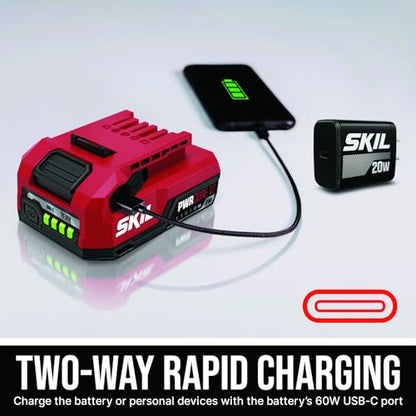 SKIL 12V Brushless Cordless 1/2-Inch Compact Drill Driver Kit Including 2.0Ah USB-C Battery and 20W Charger - DL6290A-11