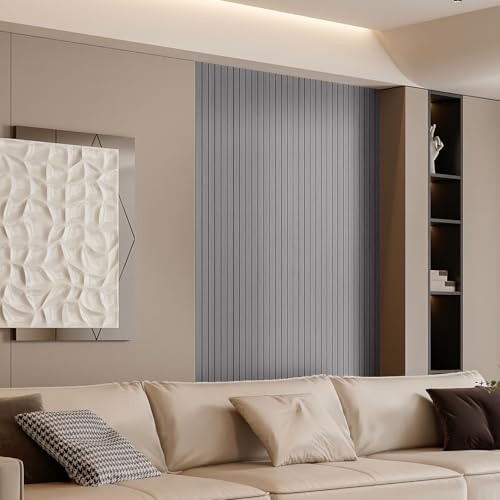 YLL YLL PVC Slat Wall Panel Peel and Stick 118"x 15.7" Faux Grey Wood Grain Slat Panel Self-Adhesive Wallpaper Soundproof 3D Wall Panels - color: Gray, size: 15.7" x 118"