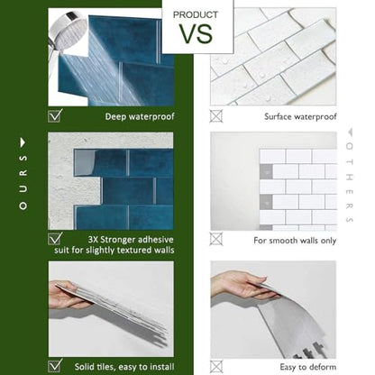 STICKGOO 10-Sheet Subway Tile Peel and Stick Backsplash, Self Adhesive Vinyl Wall Tiles, Stick on Backsplash for Kitchen and Bathroom(Thicker Design) - color: Ocean Blue