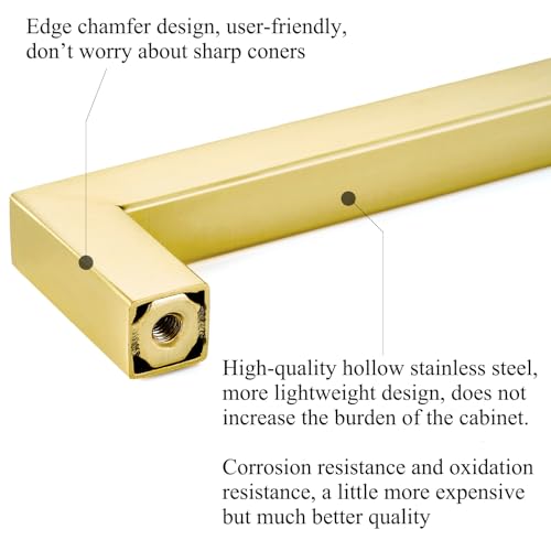 30 Pack 5 Inch Hole Center Brushed Brass Stainless Steel Square Cabinet Pulls Brushed Gold Cabinet Handles Drawer Handles Cupboard Handles - color: Brushed Gold, size: 5 inch hole center (128mm)