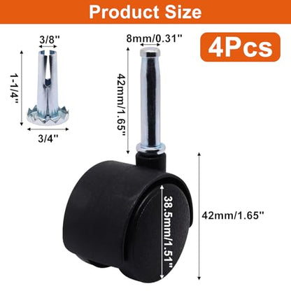 Plastic Casters Set of 4, M8 Grip Neck Stem Caster Wheels 1.5 inch, Black Nylon Swivel Caster Wheels Replacement for Furniture, Office Chair, Table, Cabinet, Shelf - style: 1.5 Inch-M8 Grip Neck Stem