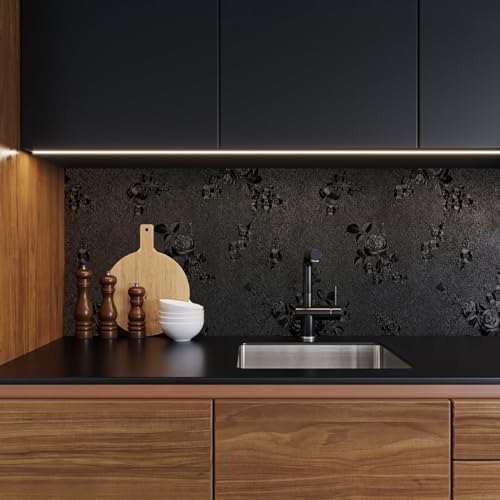 Erfoni Black Peel and Stick Wallpaper Black Floral Embossed Contact Paper - color: Black, size: 17.7" x 78.7"