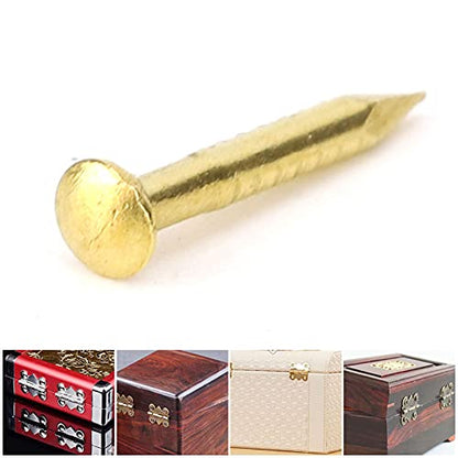 Oumefar 100PCS Gold Round Head Nail Solid Brass Nails Mini Model Nail Furniture Hinge for Hardware Accessories DIY Crafts Brass Brads 1/2 Inch Brass Boat Nails Ringed 1"(#4) 12 Gauge Brass Nail