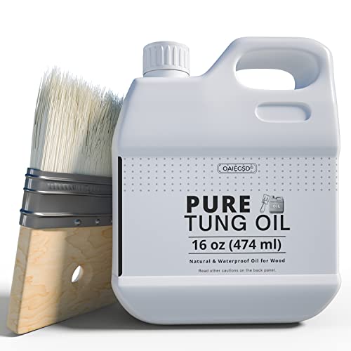 16oz 100% Pure Tung Oil with Brush, Food Safe Waterproof Low Odor - size: 16 FI Oz