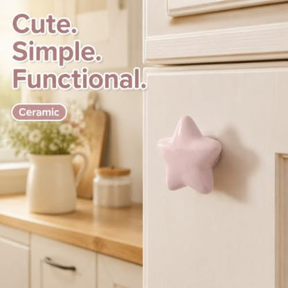 Dnyta 6 Pcs Star Shaped Ceramic Knobs Glossy Ceramic Pulls Drawer Knobs - style: Pink,Star Shaped