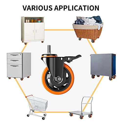 4 Inch Caster Wheels 1/2"-13x1 Threaded Stem Casters Set of 4 Heavy Duty - color: Orange, size: 4in(1/2"-13)