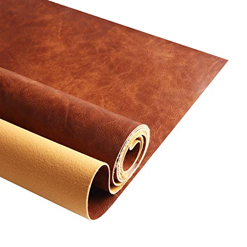 Premium Faux Leather Upholstery Fabric 1.2mm Thickness，Waterproof Upholstery Leather Distressed Bark Fabric(Brown,Pre-Cut 72"x54") - color: Brown, size: 72"x54"