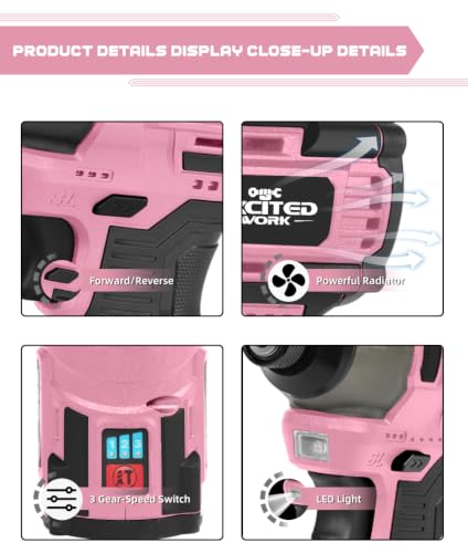 140Nm 17V Brushless Impact Screwdriver with 2 Batteries (Pink) - color: Pink, size: 17V Brushless Screwdriver
