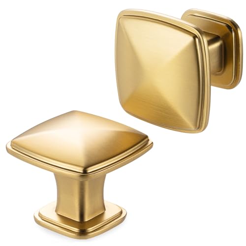 Brushed Gold Cabinet Knobs Square Cabinet Pulls 10 Pack 1990 - color: Brushed Gold, size: 1-1/4 Inches, style: 10 Pack Square Knob