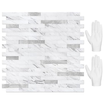 STICKGOO Peel and Stick Backsplash Tile, Stick on Backsplash for Kitchen and Bathroom, Volakas White Look PVC Mixed Metal Silver Self Adhesive Wall Tiles(10 Sheets) - color: Volakas White with Metal Silver
