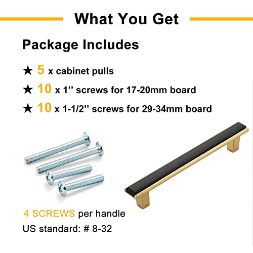 Black and Gold Cabinet Pulls Drawer Handles 3-3/4 Inch 5 Pack 2281 - color: Matte Black & Gold, size: 3-3/4 In Hole Distance, style: 5 Pack