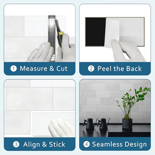 100-Sheet Subway Peel and Stick Backsplash Tile, 6" x 3" White Mixed Stone Composite Handmade Looks Self Adhesive Waterproof Wall Tile, Stick on Tiles for Kitchen Bathroom - color: White Mixed, size: Subway