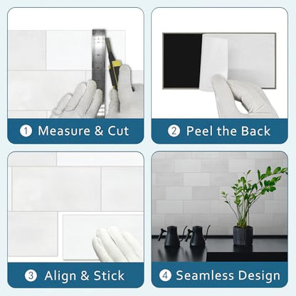 100-Sheet Subway Peel and Stick Backsplash Tile, 6" x 3" White Mixed Stone Composite Handmade Looks Self Adhesive Waterproof Wall Tile, Stick on Tiles for Kitchen Bathroom - color: White Mixed, size: Subway